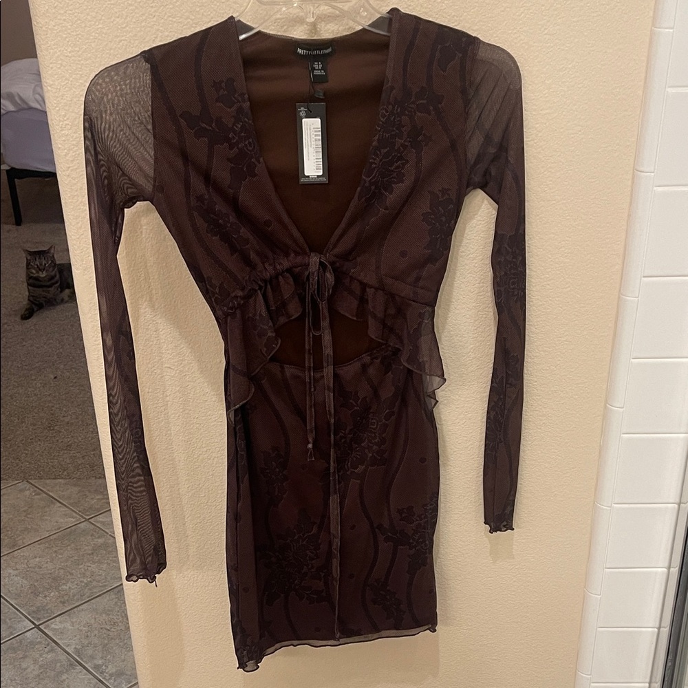 PrettyLittleThing Chocolate Long Sleeve Dress